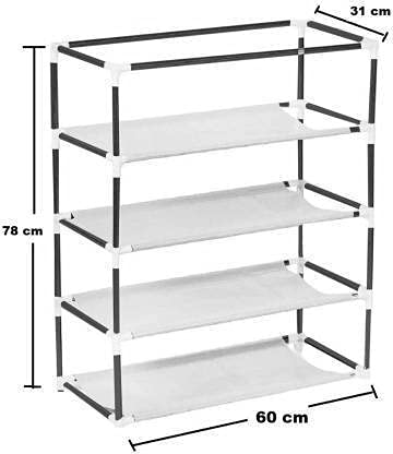ROBMOB® 4 Tier Metal Shoe Rack with Embossed Fabric Cover & Roll-Up Door | Space Saving Collapsible Shoe Organizer Cabinet for Home, Office, PG & Outdoor Use | Dustproof Storage Stand (Black) - Image 2