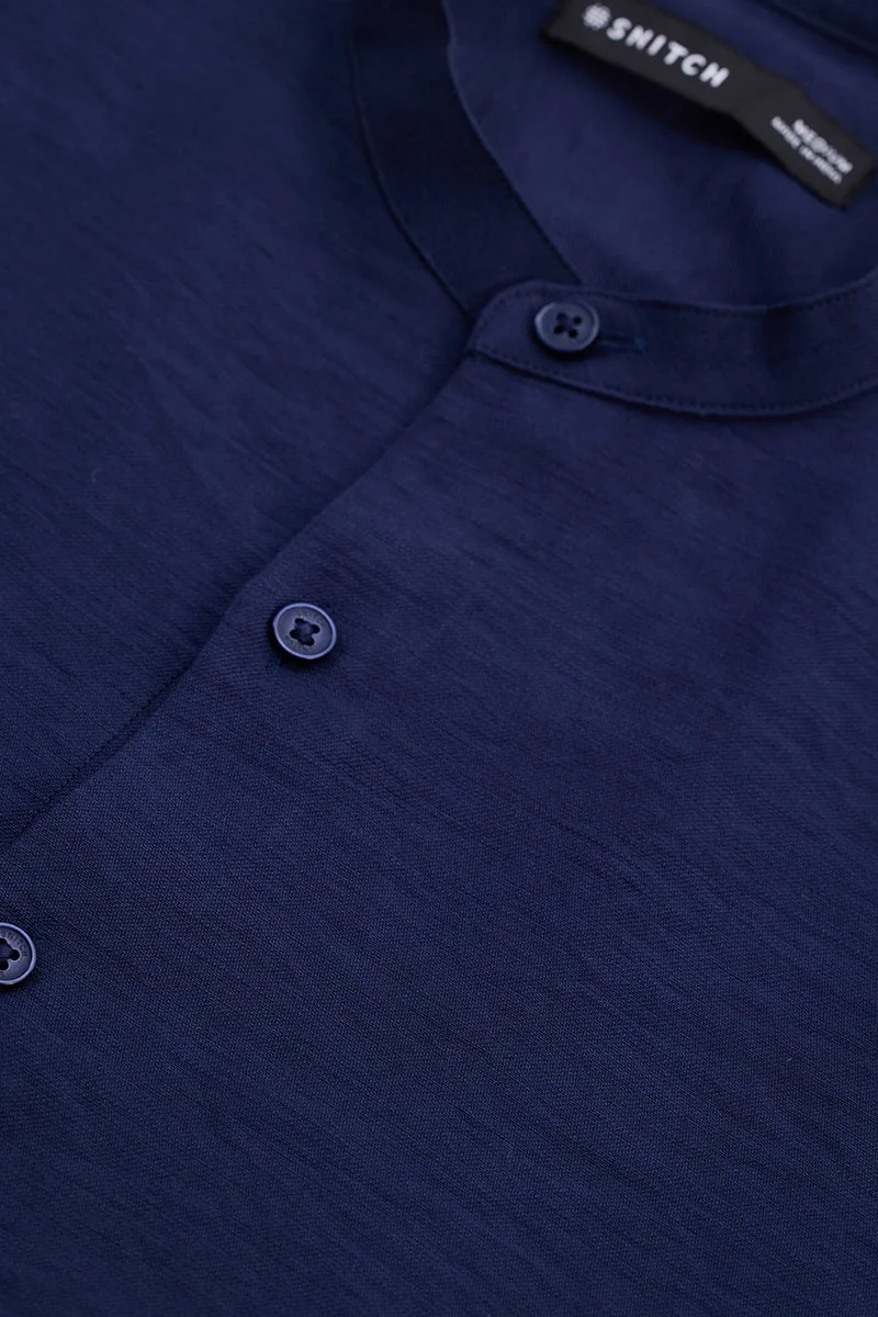 SNITCH Navy Textured Long Sleeve Slim Fit Casual Shirt