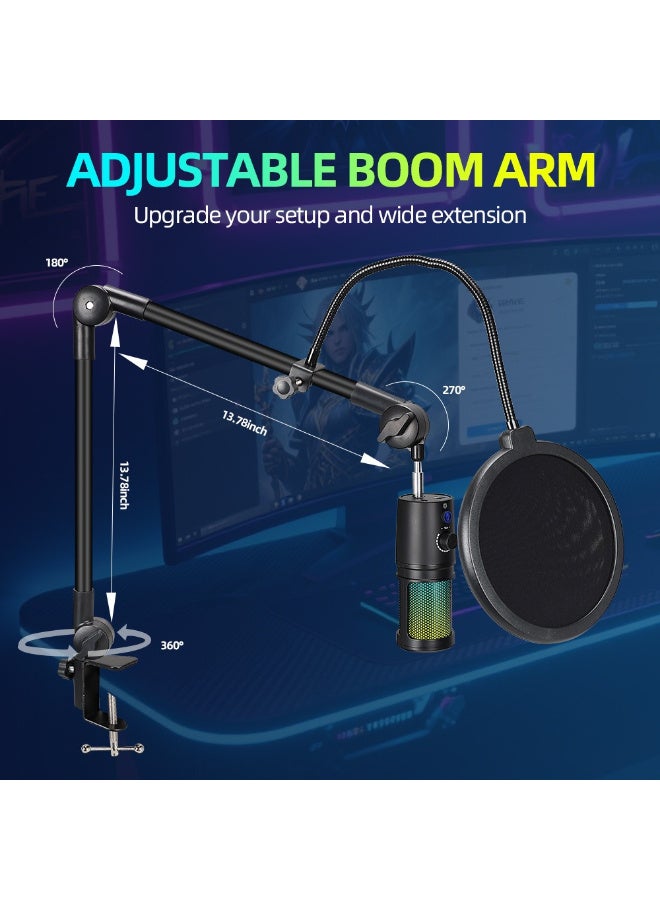 ميكروفون مكتبي USB ZFSZ GB2020 RGB Dynamic Light - ميكروفون مكثف احترافي مزود بزر كتم الصوت، والتحكم في مستوى الصوت، وحامل ثلاثي القوائم، مخصص للألعاب والبث المباشر ويوتيوب والبودكاست (التوصيل والتشغيل) - Image 5