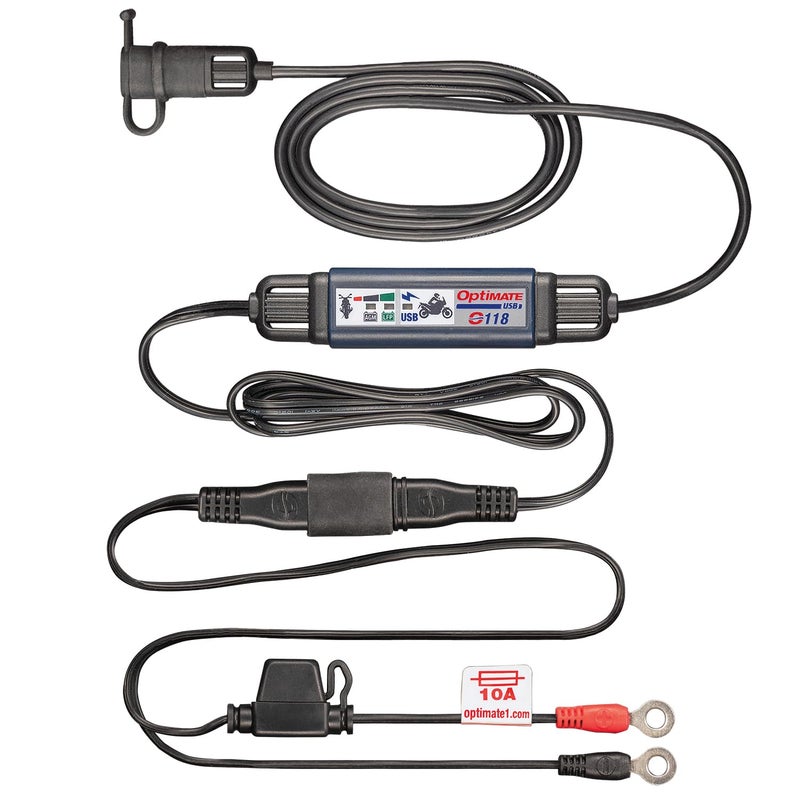 OptiMate USB O118 Smart inline 3300mA Motorcycle USBC Charger with Standby Mode and Vehicle Battery Monitor