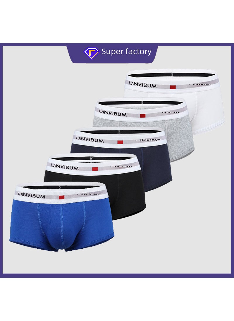 Spot wholesale LANVIBUM mens underwear youth U convex low waist cotton boxers solid color large size mens underpants Light Blue