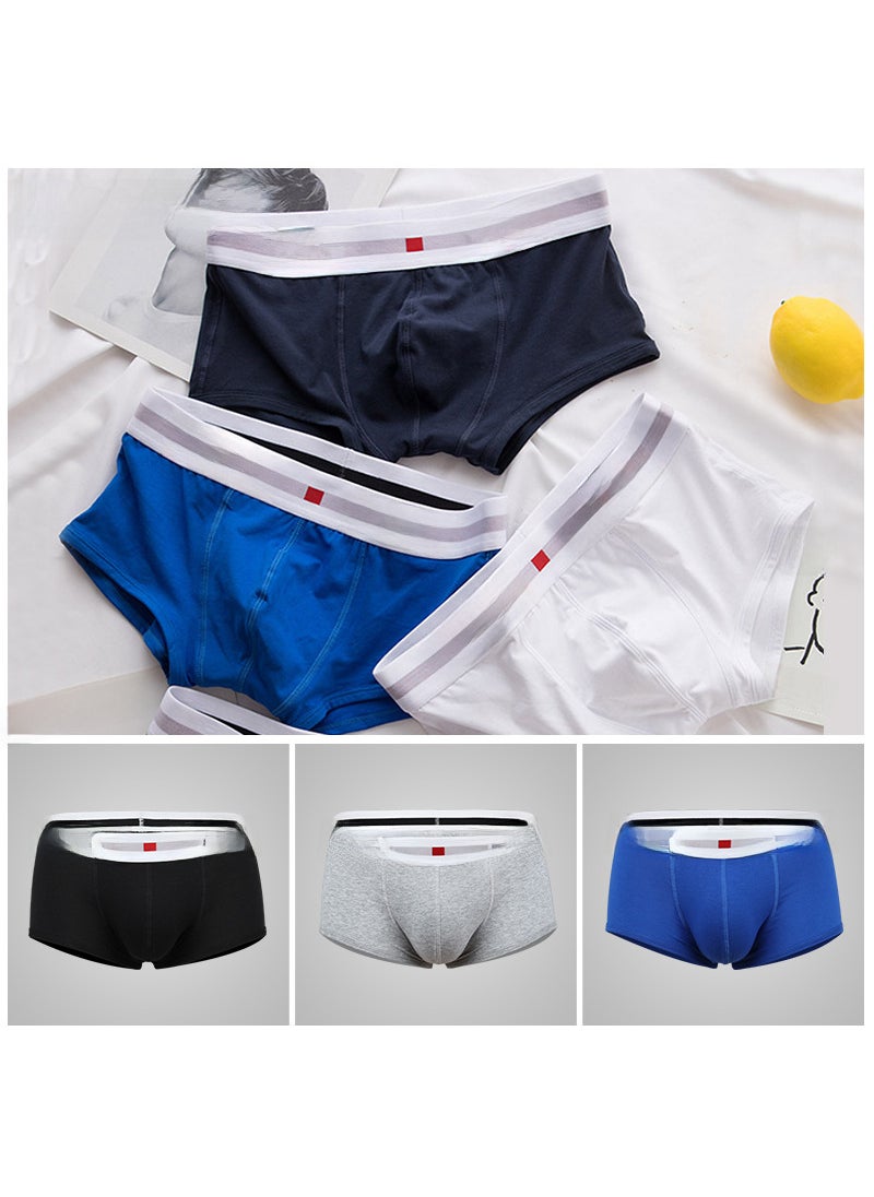 Spot wholesale LANVIBUM mens underwear youth U convex low waist cotton boxers solid color large size mens underpants Light Blue