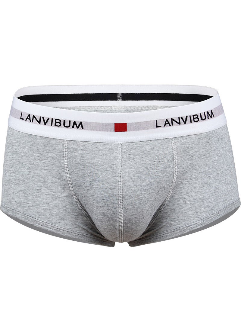 Spot wholesale LANVIBUM mens underwear youth U convex low waist cotton boxers solid color large size mens underpants Light Blue