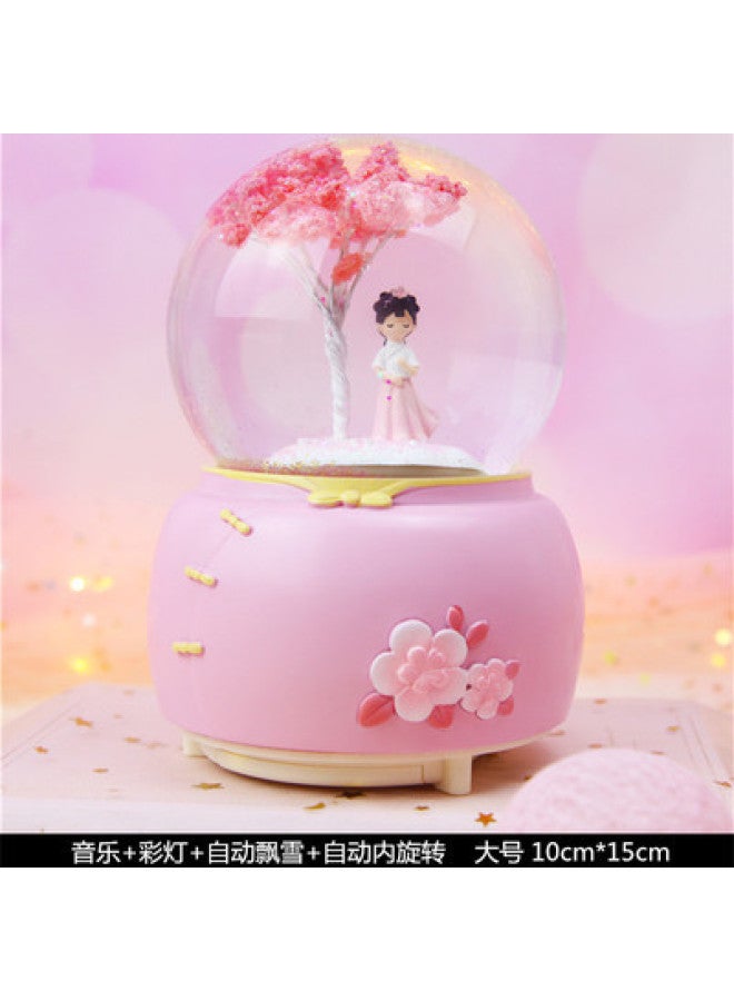 Dream Girl Heart Castle Girl Snowflake Crystal Ball Rotating Music Box Music Box Children Girl's Birthday Gift-Color:Powder Skirt Music + Colored Lights + Automatic Snow + Inner Rotating Large 10*15cm  - Image 1