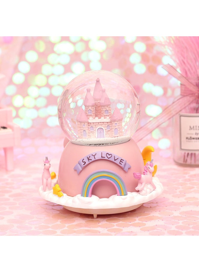 Dream Girl Heart Castle Girl Snowflake Crystal Ball Rotating Music Box Music Box Children Girl's Birthday Gift-Color:Powder Skirt Music + Colored Lights + Automatic Snow + Inner Rotating Large 10*15cm  - Image 2