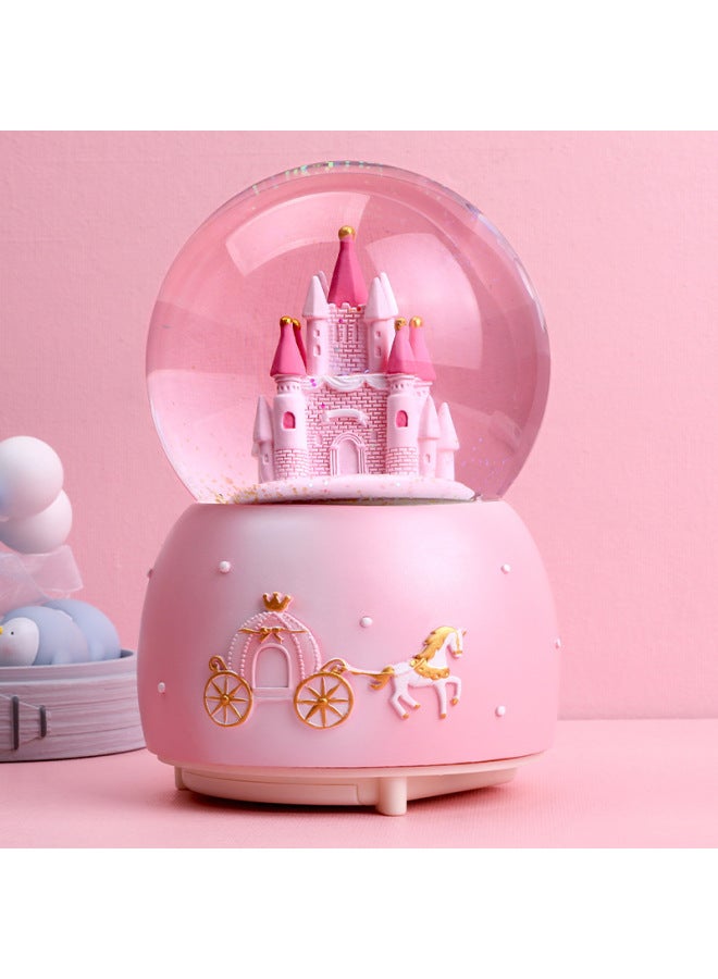 Dream Girl Heart Castle Girl Snowflake Crystal Ball Rotating Music Box Music Box Children Girl's Birthday Gift-Color:Powder Skirt Music + Colored Lights + Automatic Snow + Inner Rotating Large 10*15cm  - Image 3