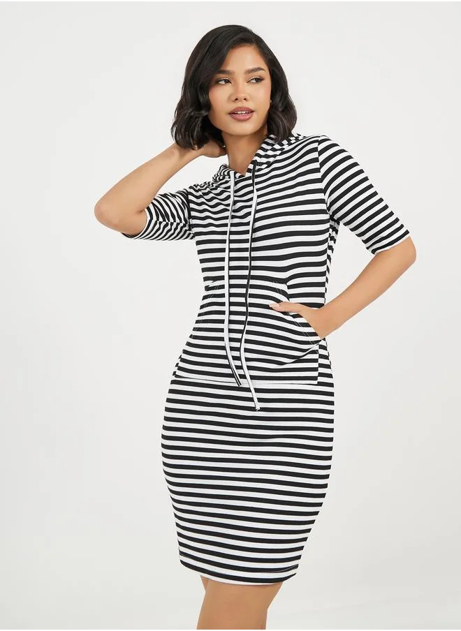 Aria Romance Striped Hooded T-Shirt Mini Dress