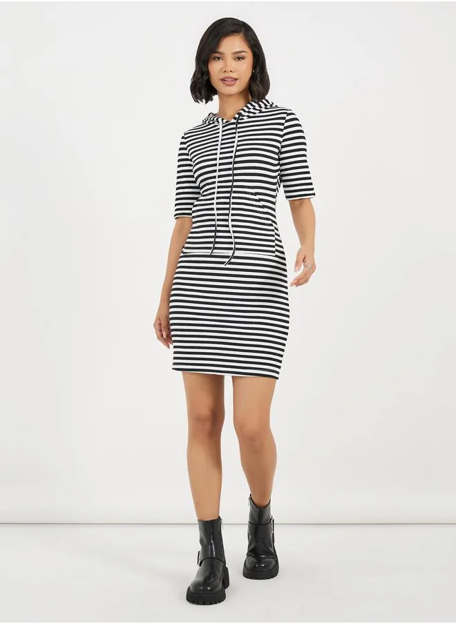 Aria Romance Striped Hooded T-Shirt Mini Dress