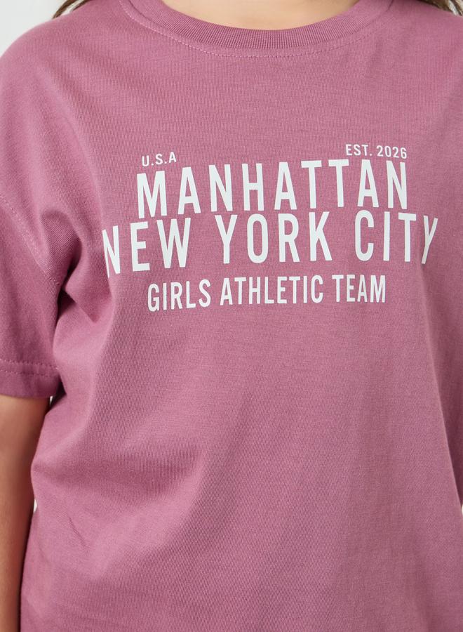 Styli Girls Text Print Oversized T-Shirt and Shorts Set - Image 3