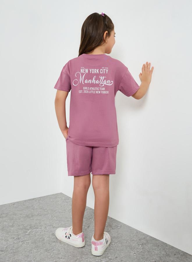 Styli Girls Text Print Oversized T-Shirt and Shorts Set - Image 1