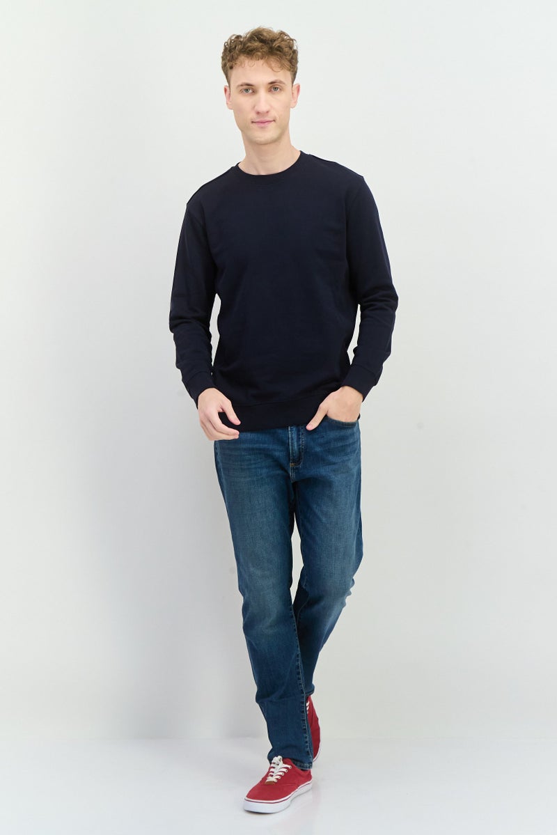 Sorbino Men Crew Neck Solid Long Sleeve Sweatshirts, Navy  - Image 4
