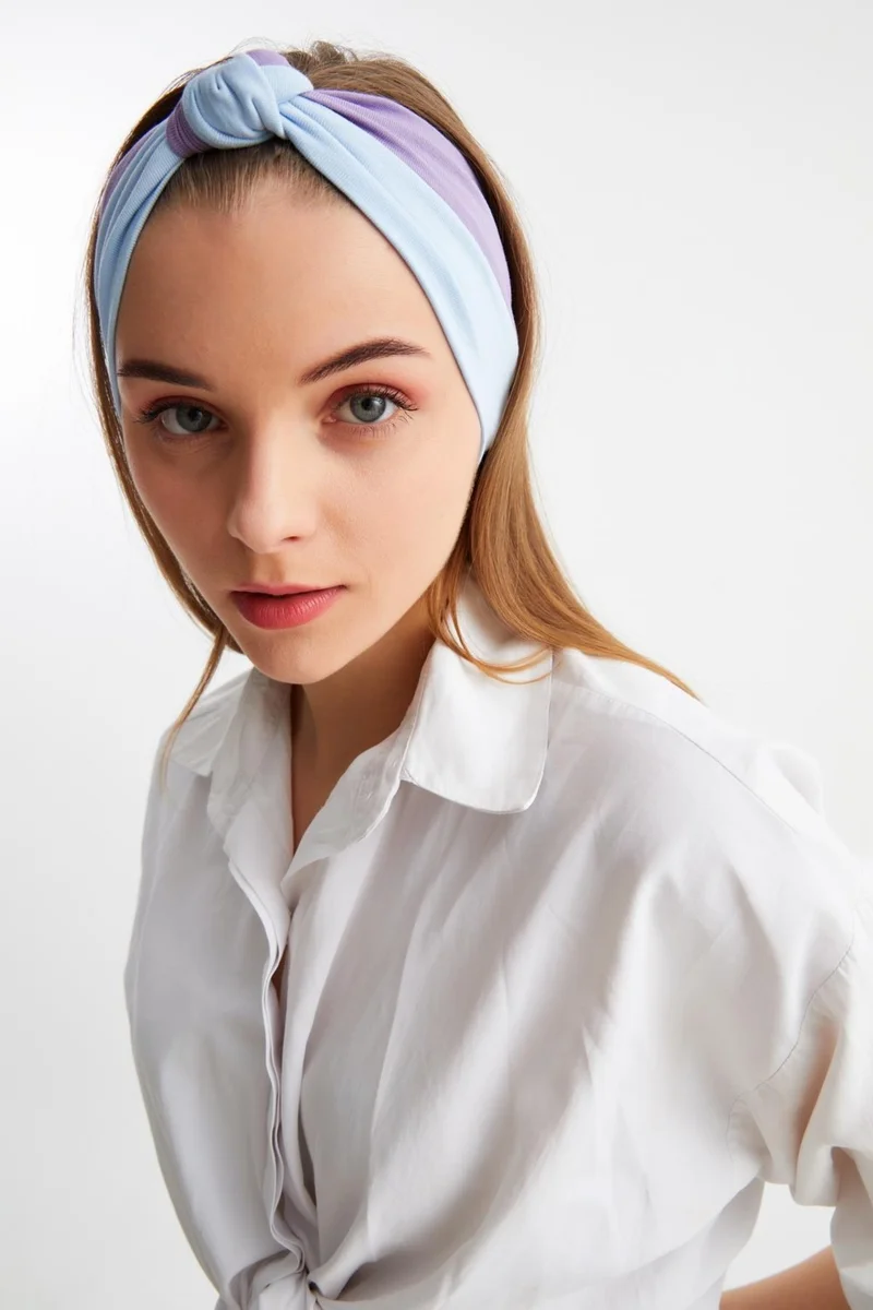 بوتيكجيز Blue-Purple Women's Phenomen Style Cotton Combed Comb, Non-Slip, Soft, Flexible, Hair Band Bandana