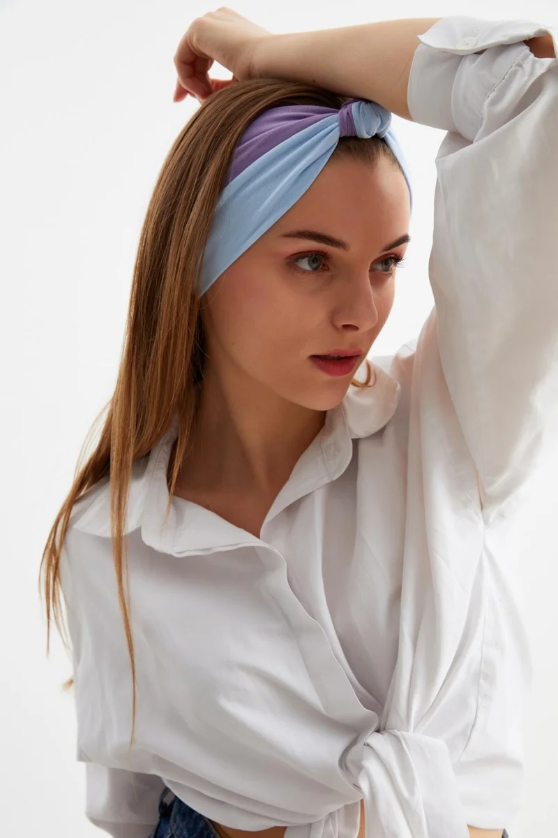 بوتيكجيز Blue-Purple Women's Phenomen Style Cotton Combed Comb, Non-Slip, Soft, Flexible, Hair Band Bandana