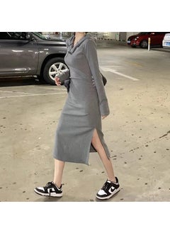 Generic Womens Autumn Slimming Hooded Long Dress Slim Fit Curve Smoothing Mujer Largo Vestido Con Abertura Lateral Y Fondo Black  - Image 2