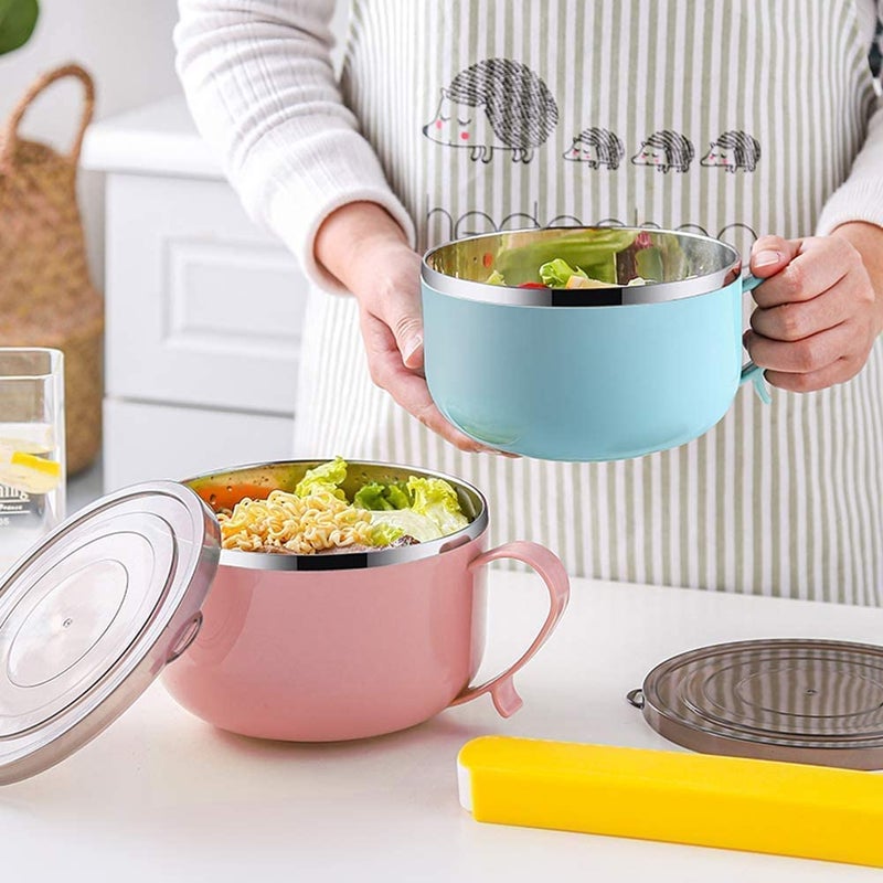 DOYKLI Pasta Noodles Bowl with Lid and Handle Tableware Infant Pasta Soup Rice Maggie Fruit Snack Food Container Bowl for Kitchen Office Picnic Outdoor Serving Bowls Mug Bowl - Image 4