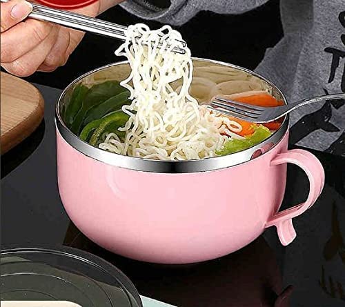 DOYKLI Pasta Noodles Bowl with Lid and Handle Tableware Infant Pasta Soup Rice Maggie Fruit Snack Food Container Bowl for Kitchen Office Picnic Outdoor Serving Bowls Mug Bowl - Image 2