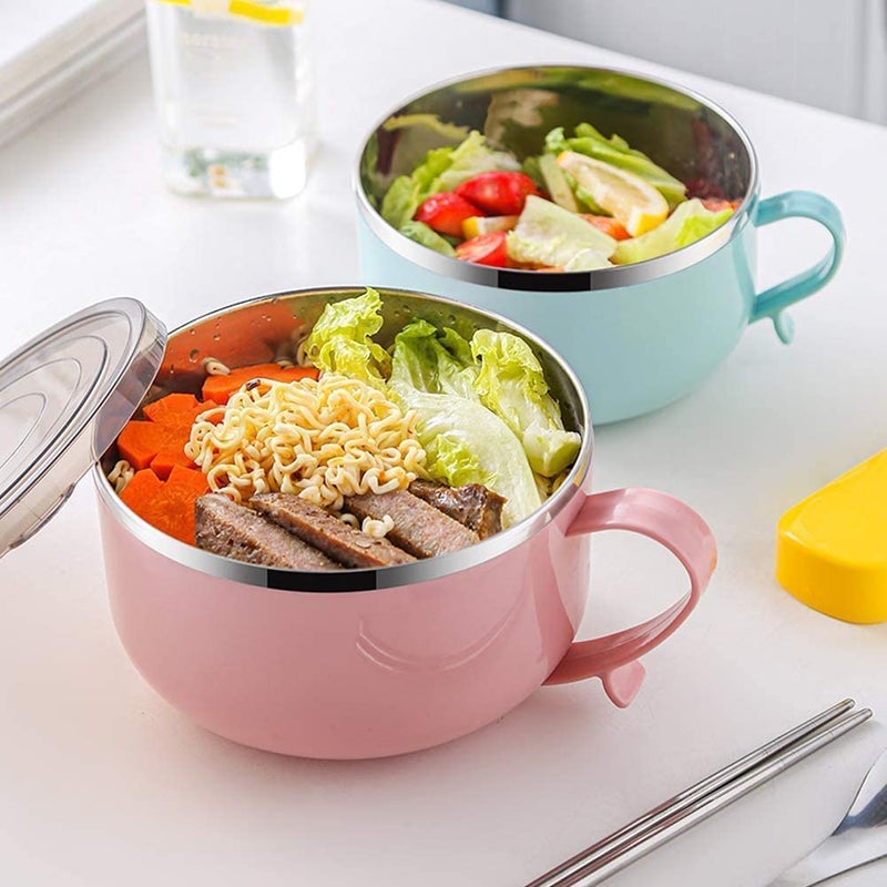 DOYKLI Pasta Noodles Bowl with Lid and Handle Tableware Infant Pasta Soup Rice Maggie Fruit Snack Food Container Bowl for Kitchen Office Picnic Outdoor Serving Bowls Mug Bowl - Image 1