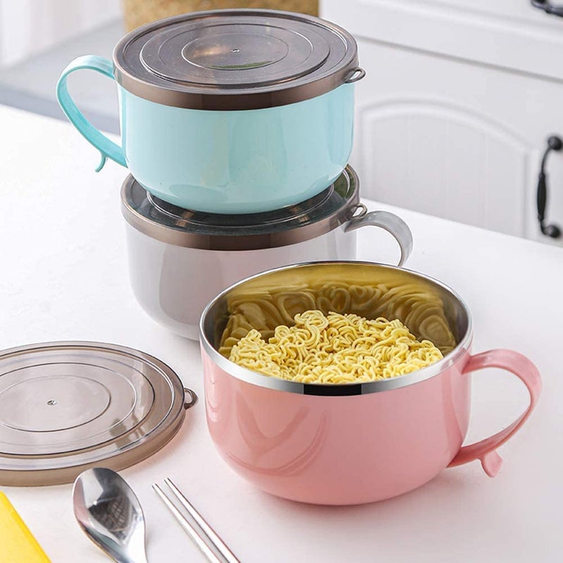 DOYKLI Pasta Noodles Bowl with Lid and Handle Tableware Infant Pasta Soup Rice Maggie Fruit Snack Food Container Bowl for Kitchen Office Picnic Outdoor Serving Bowls Mug Bowl - Image 5