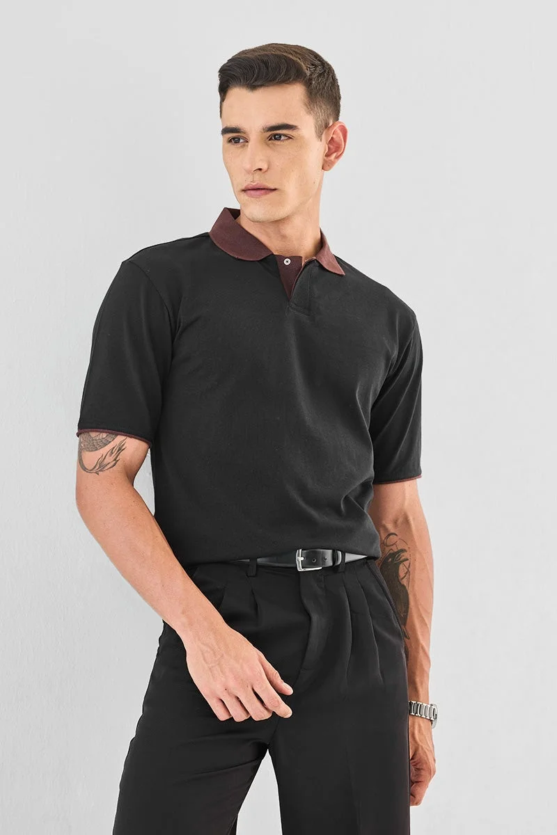SNITCH Black Solid Half Sleeve Regular Fit T-Shirt