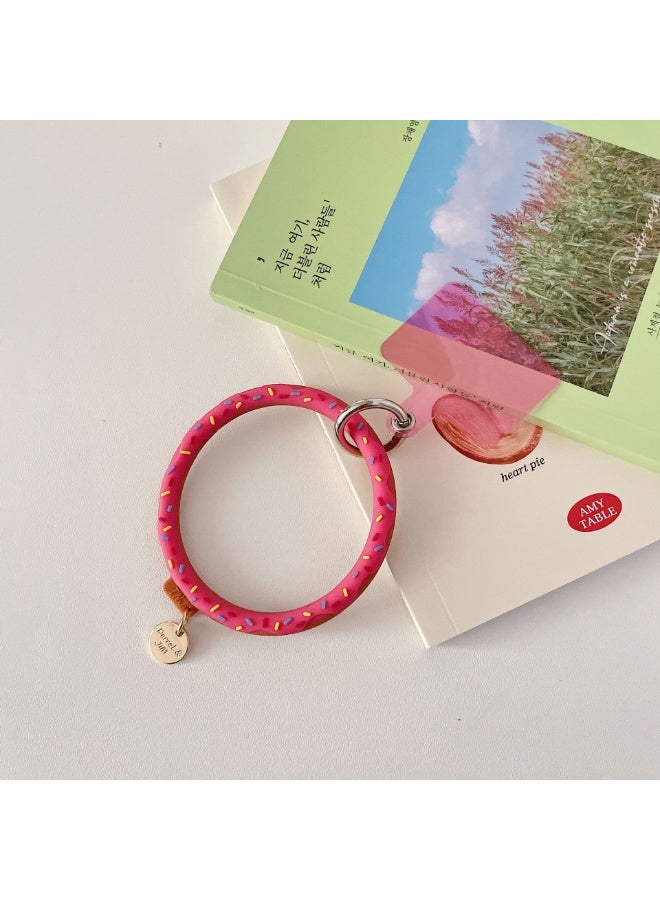 Silicone Donut Pattern Cell Phone Wrist Loop Phone Lanyard, Cell Phone Lanyard Strap with Key Chain Holder, Universal Compatible with Phone Case Anchor Fit All Smartphones-Raspberry - Image 1