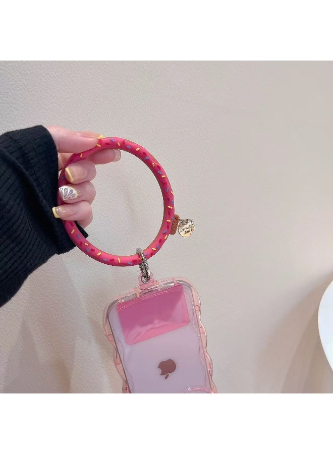 Silicone Donut Pattern Cell Phone Wrist Loop Phone Lanyard, Cell Phone Lanyard Strap with Key Chain Holder, Universal Compatible with Phone Case Anchor Fit All Smartphones-Raspberry - Image 2