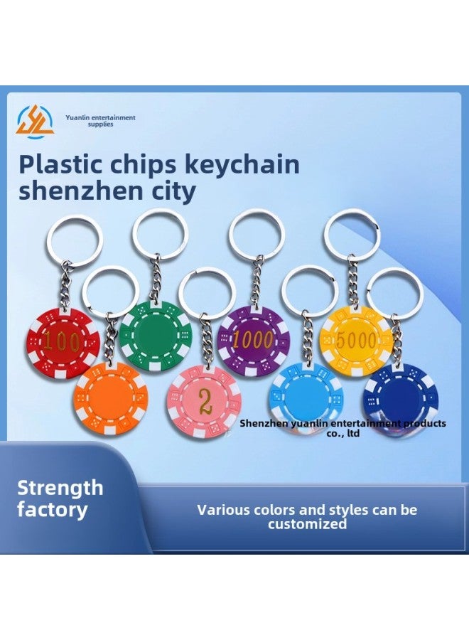 Direct Chip Key Chain Plastic Chips Key Chain Chess Room Silk Screen Bronzing Chips Key Ring Chips-Color:Coffee-Specifications:40*3.3mm*16.5g - Image 1