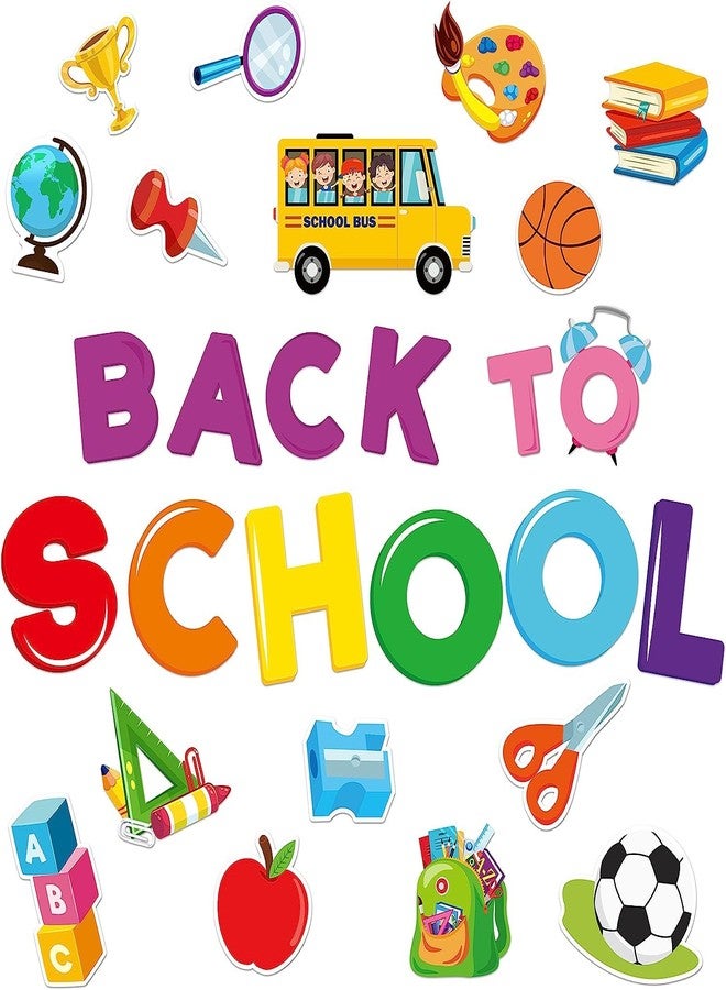 BeYumi 69Pcs Back to School Cutouts Bulletin Board Decoration Set DIY Cardstock Paper Cutouts First Day of School Teacher Supplies for Welcome School Theme Party Elementary Preschool Kindergarten - Image 1