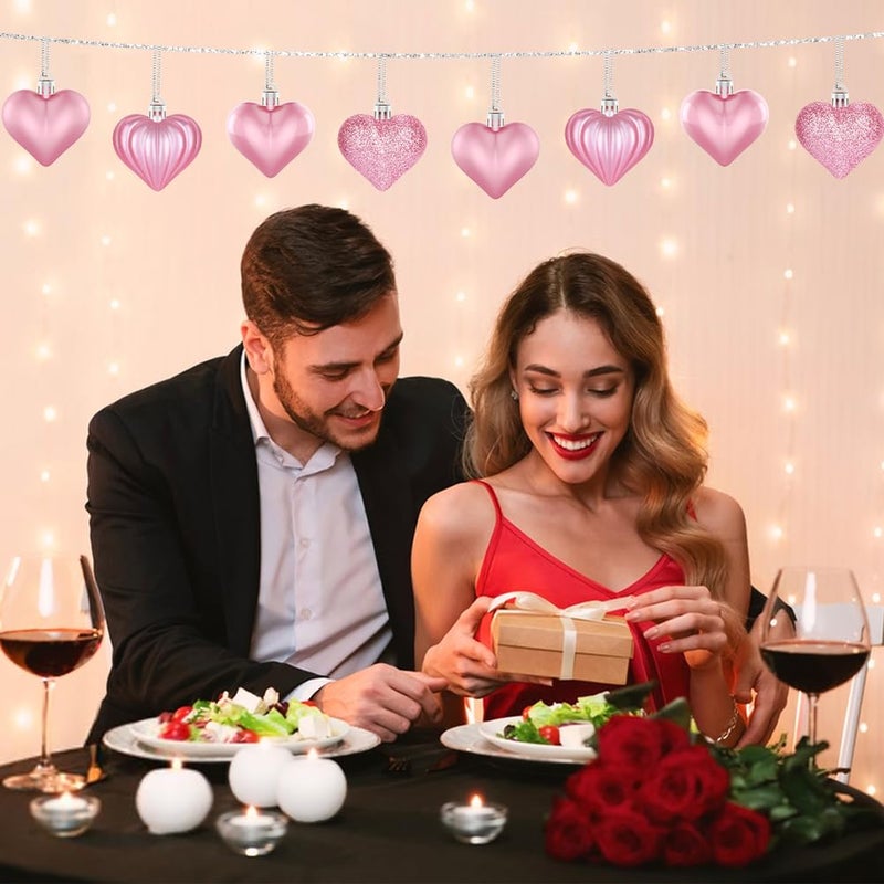 Labeol 36Pcs Valentines Day Decor Heart Ornaments Pink Heart Shaped Baubles Ornaments for Valentine's Day Hanging Decorations or Wedding Anniversary Party Supplies Home Tree Decorations (4 Styles) - Image 3