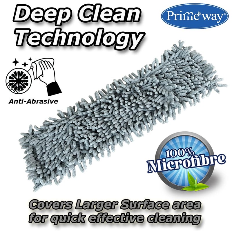 Primeway ® Microfibre Chenille Flat Mop High Density Pads | Length 43 cm | Width 14cm | Wet & Dry | Water Absorbent | Floor Cleaning Replacement Refill | 75 grams each | Pack of 2 | Grey - Image 3