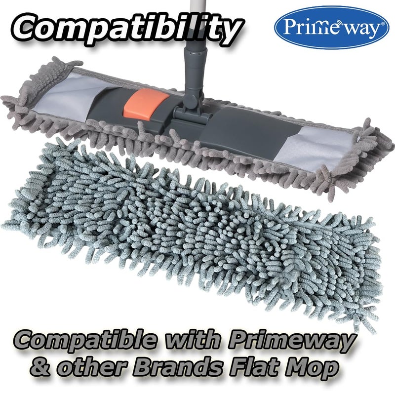 Primeway ® Microfibre Chenille Flat Mop High Density Pads | Length 43 cm | Width 14cm | Wet & Dry | Water Absorbent | Floor Cleaning Replacement Refill | 75 grams each | Pack of 2 | Grey - Image 5