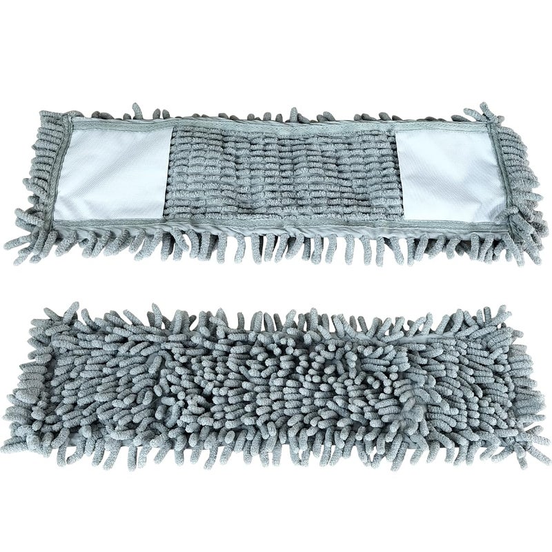 Primeway ® Microfibre Chenille Flat Mop High Density Pads | Length 43 cm | Width 14cm | Wet & Dry | Water Absorbent | Floor Cleaning Replacement Refill | 75 grams each | Pack of 2 | Grey - Image 1