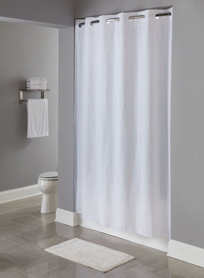 Hookless Vinyl Shower Curtain - White Pin Dot 71 X 77 with Matching Flat Flex-On Rings - Image 1