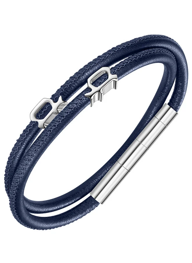 POLICE Pipe Bracelet for Men Stainless steel with Navy LeatherPEAGB0012101