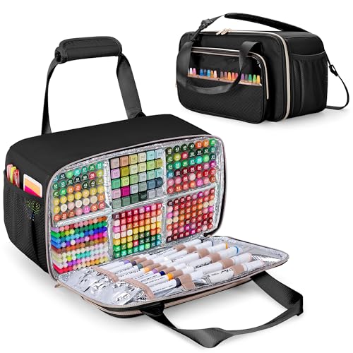 Prokva Marker Organizer Case Holding up to 216 Markers, Marker Storage Carrying Bag, Large Marker Holder with Shoulder Strap, Black - Image 1