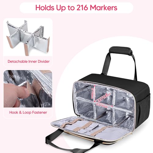 Prokva Marker Organizer Case Holding up to 216 Markers, Marker Storage Carrying Bag, Large Marker Holder with Shoulder Strap, Black - Image 3