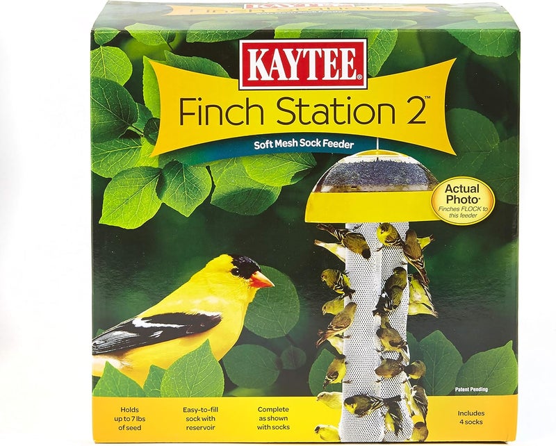Kaytee Wild Bird Finch Station 2 Soft Mesh Sock Feeder, Includes, Yellow, 4 Socks - Image 1