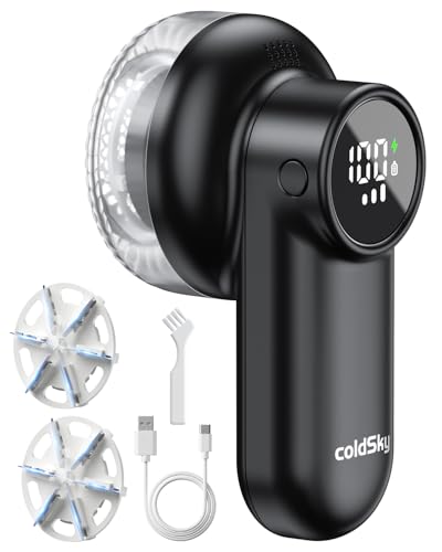 coldSky Rechargeable Fabric Shaver Lint Shaver with Digital Display Sweater Shaver with 6Leaf Blades and Safety Lock 3Speeds Defuzzer Remove Fuzz Pills from Clothes Furniture Sofa Blanket