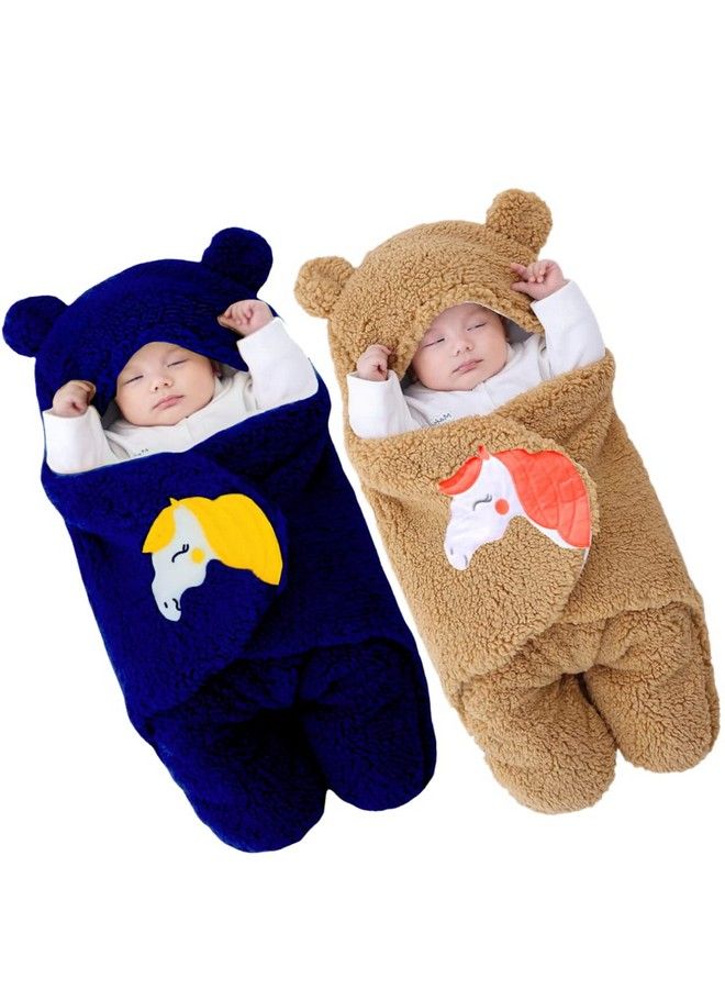 Brandonn Baby Blankets New Born Combo Pack Of Wearable Hooded Swaddle Wrapper Sleeping Bag For Baby Boys And Baby Girls Pack Of 2 (06 Months Navyblue & Beige) - Image 1