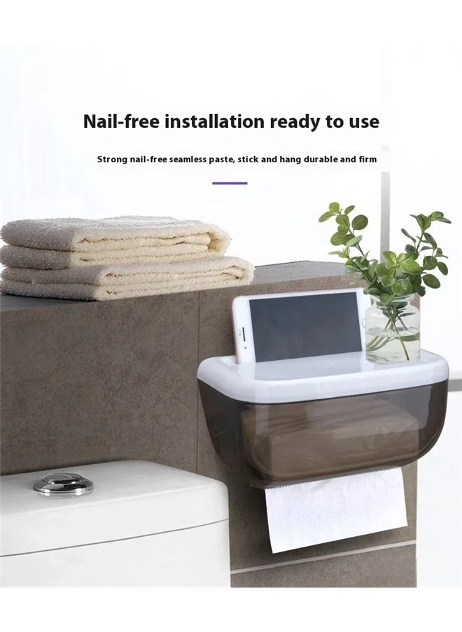 yongsheng Wall Mounted Toilet Paper Holder White/Black 23.5*13.5*18cm， Bank Tissue Holder Tissue Hanging Case Tissue Organizer Tissue Box Paper Towel Holder  - Image 2