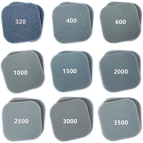 HDongany 27 Pcs Sanding Sponge Soft Touch Sanding Pads,Sand Paper, Mesh Sanding Polishing Pads for Craft Polishing Repairing, 2" x 2" Sanding Blocks, 9 Kinds Grit from 320 to 3500 - Image 1