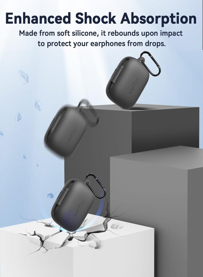EarFun غطاء واقي من EarFun لEarFun Air Pro 4، غطاء واقي من السيليكون الناعم مع سلسلة مفاتيح، مقاوم للصدمات، غطاء واقي كامل، يدعم الشحن اللاسلكي، أسود - Image 2