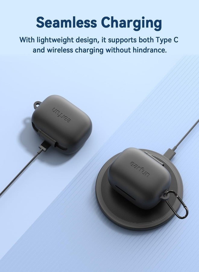 EarFun غطاء واقي من EarFun لEarFun Air Pro 4، غطاء واقي من السيليكون الناعم مع سلسلة مفاتيح، مقاوم للصدمات، غطاء واقي كامل، يدعم الشحن اللاسلكي، أسود - Image 5