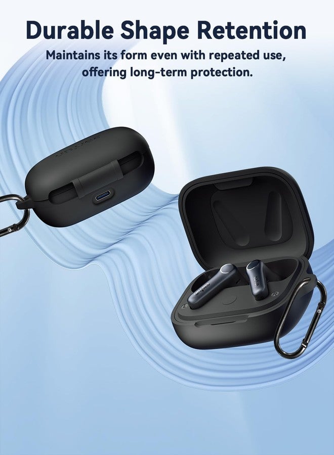 EarFun غطاء واقي من EarFun لEarFun Air Pro 4، غطاء واقي من السيليكون الناعم مع سلسلة مفاتيح، مقاوم للصدمات، غطاء واقي كامل، يدعم الشحن اللاسلكي، أسود - Image 4