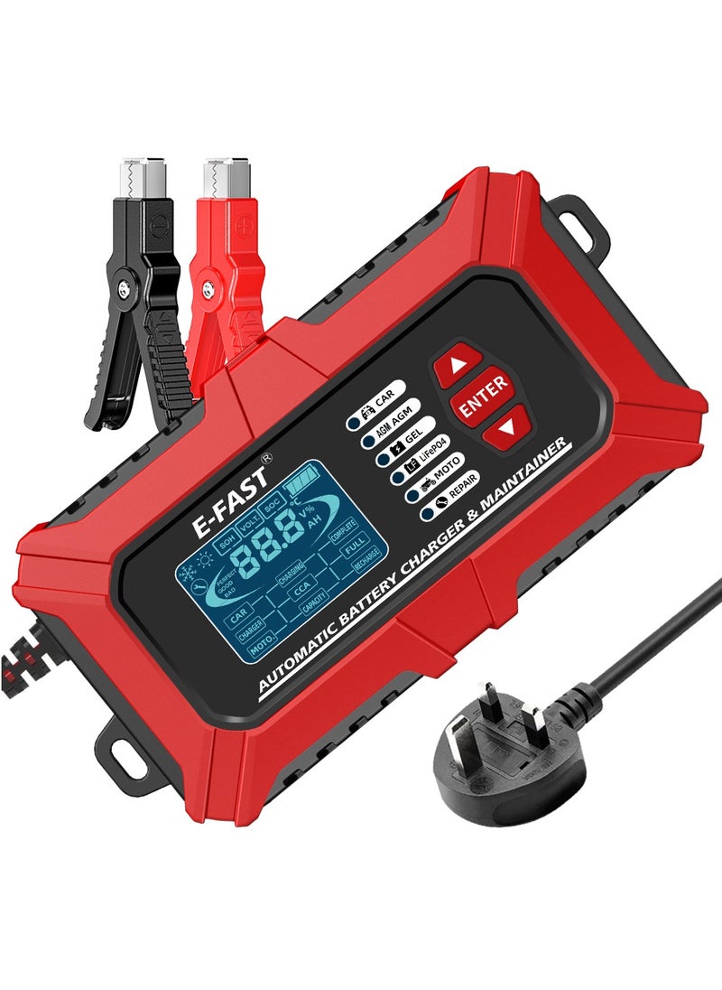 LAESO 3 in 1 Car Battery Charger,  Car Battery Tester, Car Battery Maintainer, 12V  6A Fully Automatic Intelligent Charger with LCD Digital Display Pulse Repair for Car Small Truck Motorcycle  - Image 1