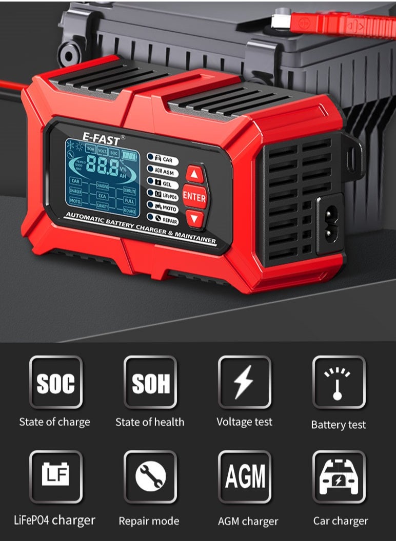 LAESO 3 in 1 Car Battery Charger,  Car Battery Tester, Car Battery Maintainer, 12V  6A Fully Automatic Intelligent Charger with LCD Digital Display Pulse Repair for Car Small Truck Motorcycle  - Image 2