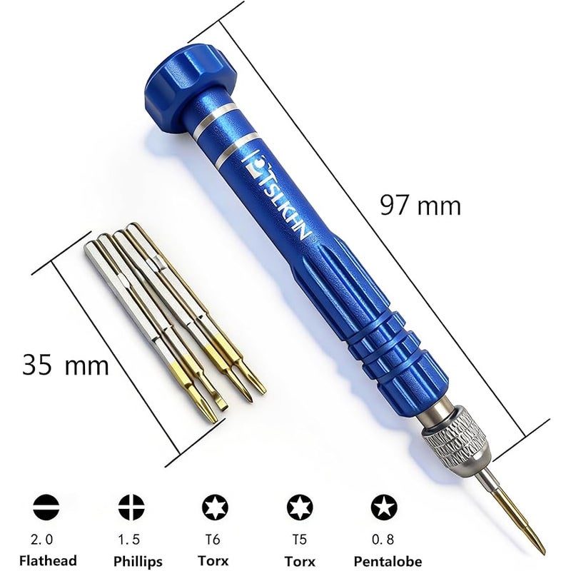 PTSLKHN 5-in-1 Multifunctional Small Screwdriver, S2 Steel Magnetic Screwdriver Kit for Eyeglass, Sunglasses, Electronics, Cellphone, Jewelry and More - Image 2