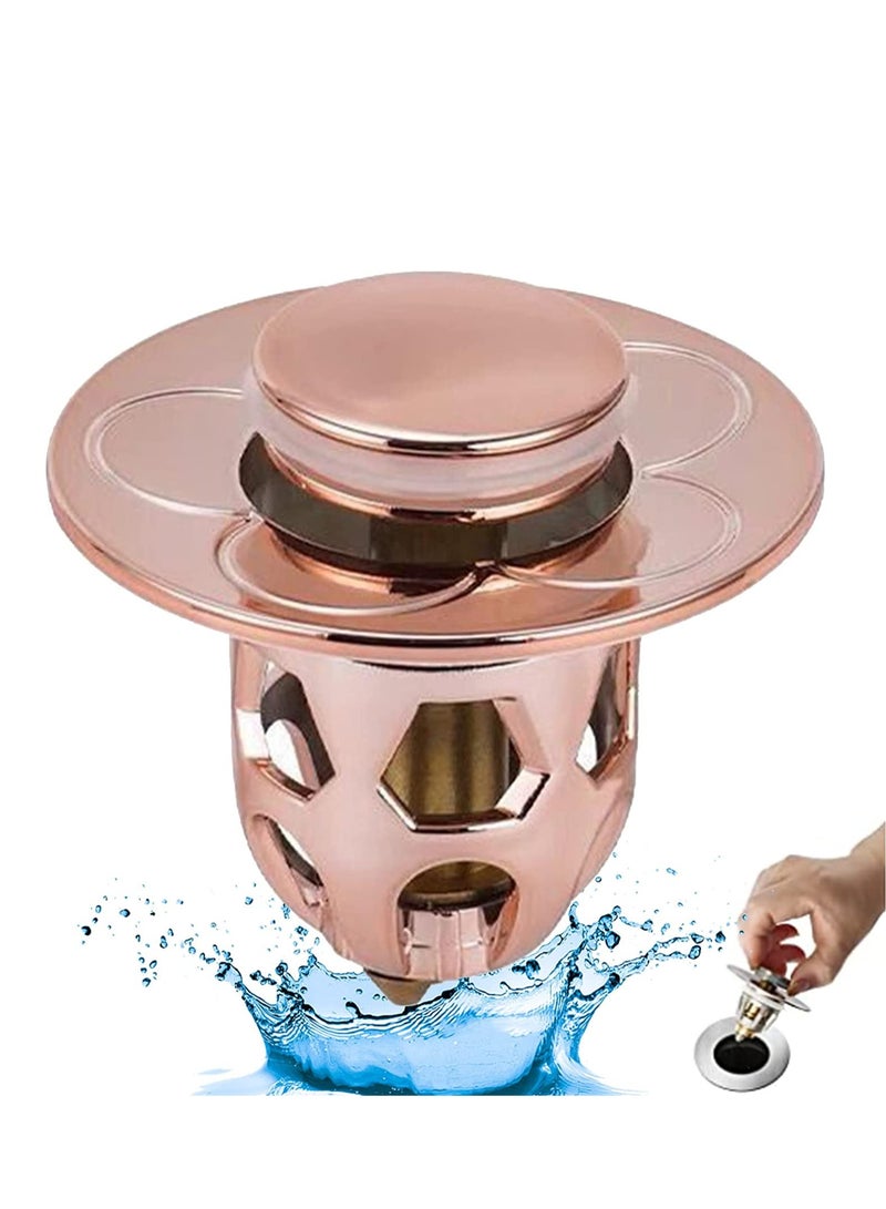 KASTWAVE Pop Up Sink Plug, Universal Bathroom Sink Stopper, Bathroom Sink Plug Pop-up Drain Filter for 1.2-1.5 Inch Basin Sink Stopper, Replacement Drain Plug for Bathroom Basin Sink Kitchen Bidets (Rose Gold) - Image 1
