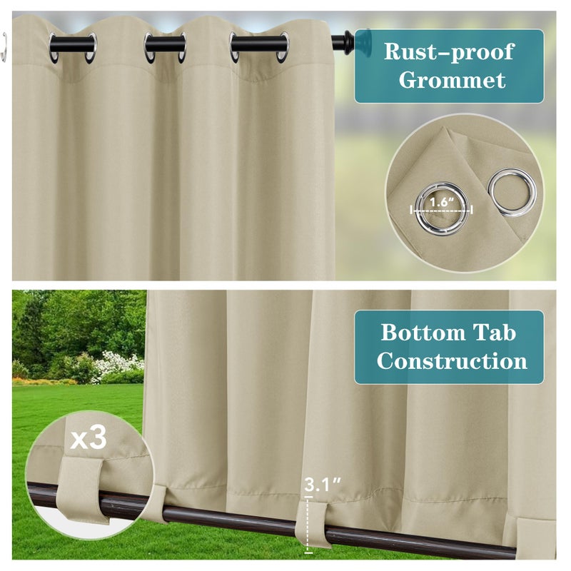 HolidayIdeas Outdoor Curtains for Patio Waterproof-4 Panels 54"x84"-Windproof Weatherproof Privacy Cream Outside Curtains-Grommet Top and Tab Bottom Drape for Gazebo, Porch, Pergola, Cabana, Backyard - Image 2
