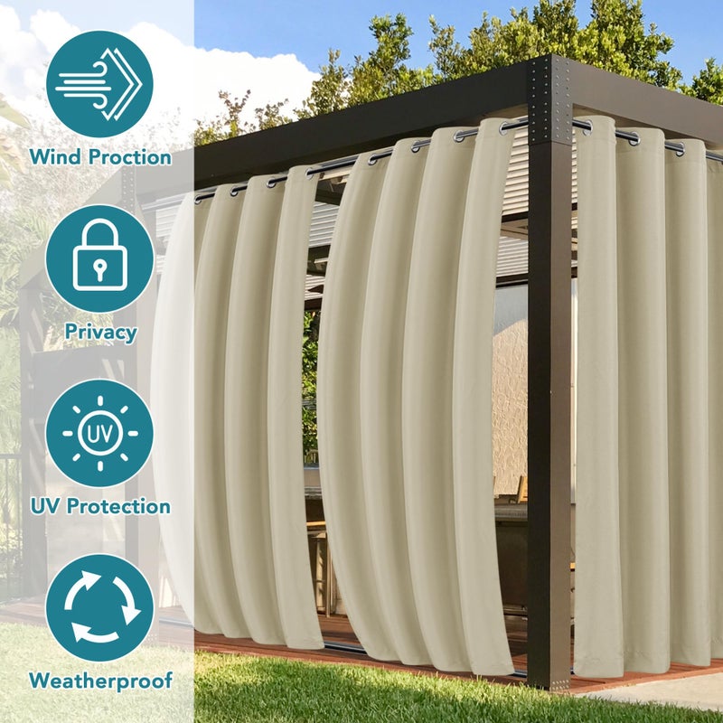 HolidayIdeas Outdoor Curtains for Patio Waterproof-4 Panels 54"x84"-Windproof Weatherproof Privacy Cream Outside Curtains-Grommet Top and Tab Bottom Drape for Gazebo, Porch, Pergola, Cabana, Backyard - Image 3