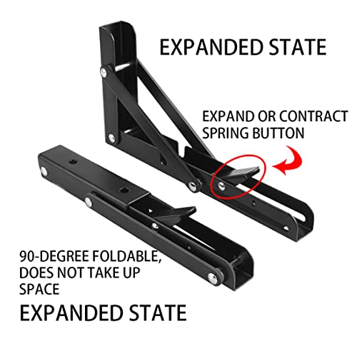 MIKMAYTOO Black Folding Shelf Brackets Max. Load 220 lb, Heavy Duty DIY Wall Mounted Shelf Bracket Space Saving for Table Work Bench (10 INCEH-2PCS) - Image 4